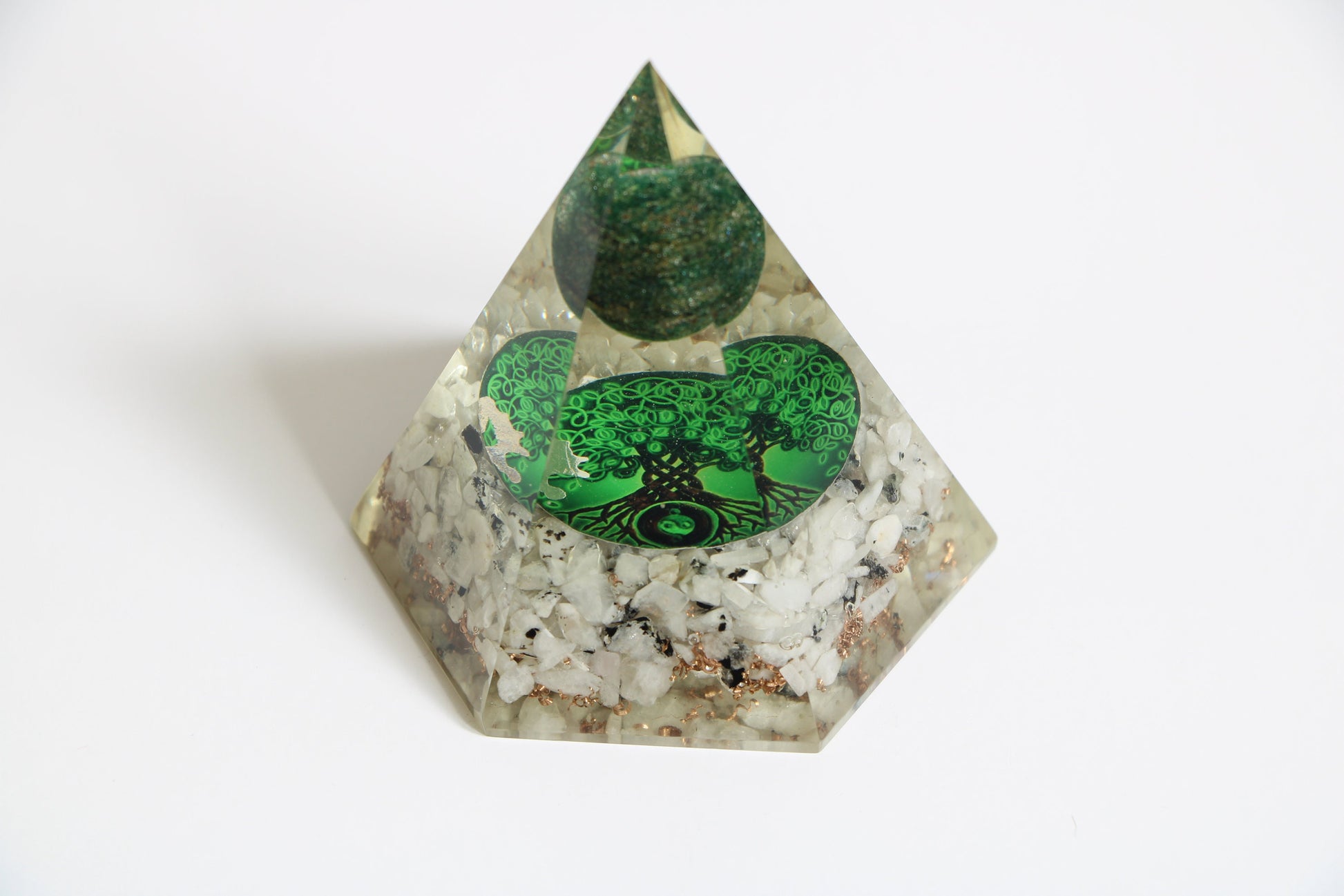 Rainbow Moonstone Orgone Pyramid, Hexagon Orgonite Pyramid - Healing Crystal for Energy, Meditation, and Balance
