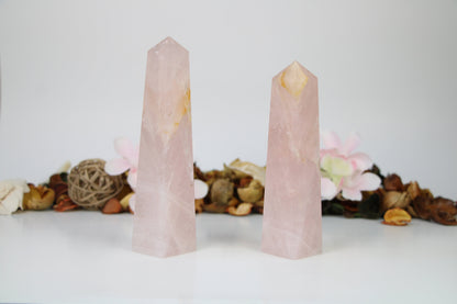 Large Rose Quartz Crystal Tower Four polished sided rose quartz tower healing crystal wand - Healing Crystal for Energy, Meditation, and Balance