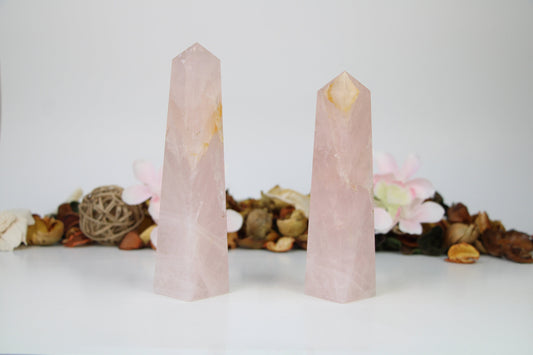 Large Rose Quartz Crystal Tower Four polished sided rose quartz tower healing crystal wand - Healing Crystal for Energy, Meditation, and Balance