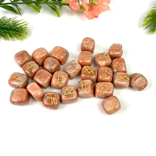 Peach Moonstone Rune Sets | Healing Crystal - Healing Crystal for Energy, Meditation, and Balance