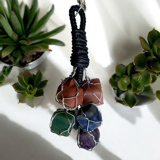 Seven Chakra Rough Chunks Wired Keychain | Accessory | Healing Crystal Keyring | Chakra Balancing Gemstone Keychain - Healing Crystal for Energy, Meditation, and Balance