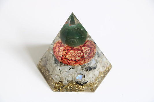 Reduce Negative Energy X-Large Rainbow Moonstone Orgone Pyramid EMF Protection Reiki healing, Release anxiety - Healing Crystal for Energy, Meditation, and Balance