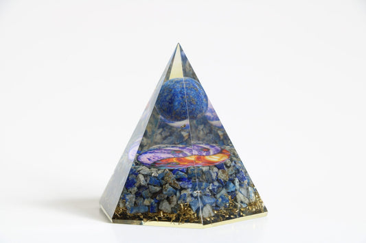 Orgone Pyramid-Natural Lapis Lazuli Orgonite Pyramid-Chakra Orgonite Gift - Healing Crystal for Energy, Meditation, and Balance