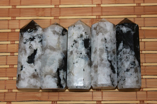 Rainbow Moonstone Crystal Tower Healing Crystals Wand 3 Inches Medium Size, 8 faceted Pencil Tower - Healing Crystal for Energy, Meditation, and Balance