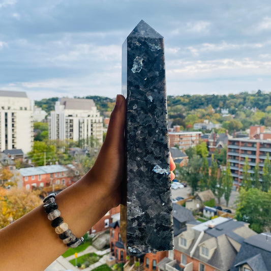 AAA Quality Larvakite Tower Obelisk Jumbo Size Crystal Wand Obelisk - Healing Crystal for Energy, Meditation, and Balance