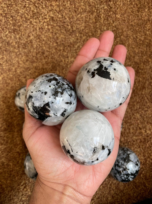 Flashy Rainbow Moonstone Spheres – Grounding & Healing Crystal | Natural Energy Stone - Healing Crystal for Energy, Meditation, and Balance