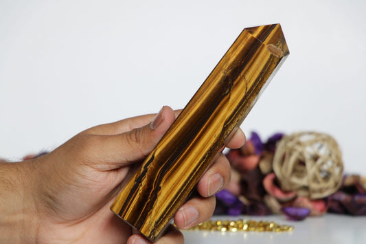 Tigers Eye Crystal Tower TST#2 Obelisk High Quality Tower Healing Crystal Wand, Large Size,  4 faceted Pyramid Tower - Healing Crystal for Energy, Meditation, and Balance