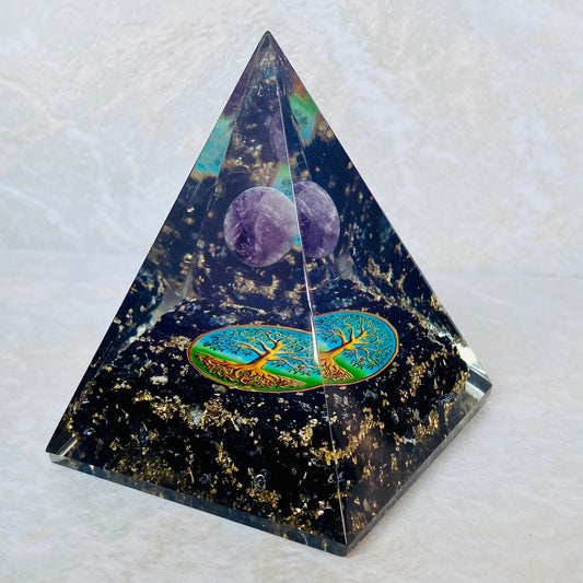 Orgone Pyramid-Natural Black Obsidian Stone Orgonite Pyramid-Chakra Orgonite Gift – Grounding & Healing Crystal | Natural Energy Stone - Healing Crystal for Energy, Meditation, and Balance