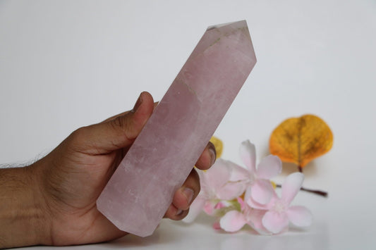 Rose Quartz Towers RT#2 Obelisk High Quality Tower Healing Crystal Wand, Large Size 25 Oz/687 g, 6 faceted Pyramid Tower - Healing Crystal for Energy, Meditation, and Balance
