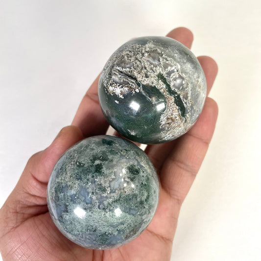 Moss Agate Druzy Crystal Sphere – Grounding & Healing Crystal | Natural Energy Stone - Healing Crystal for Energy, Meditation, and Balance