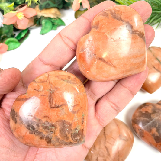 Peach Moonstone Crystal Heart, Peach Moonstone Gemstone Hearts, Peach Moonstone Heart Shaped Healing Stones, Home decor crystal - Healing Crystal for Energy, Meditation, and Balance