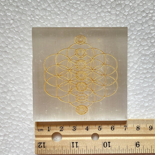 Selenite Plate with Chakra Engraved 7CM X 7CMX 1 CM Reiki Set | Healing Crystal - Healing Crystal for Energy, Meditation, and Balance