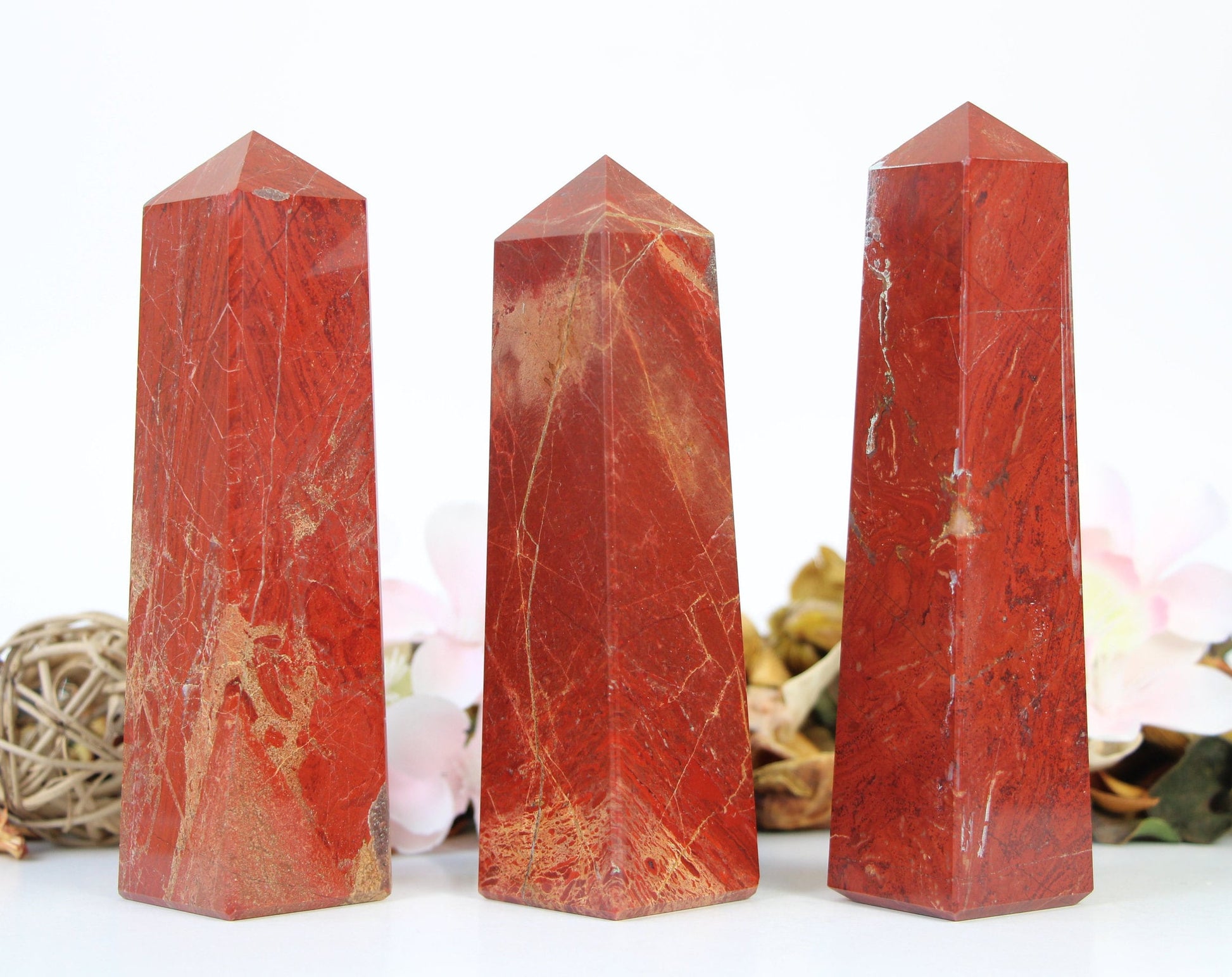 Red Jasper Crystal Towers Four Sided Obelisk High Quality Tower Healing Crystal Wand, 4 faceted Pyramid Tower - Healing Crystal for Energy, Meditation, and Balance