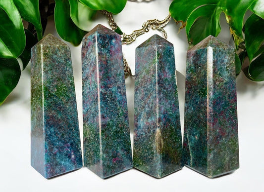 Ruby Kyanite Crystal Tower | Healing Crystal Wand| 4 Faceted Ruby Pyramid Tower - Healing Crystal for Energy, Meditation, and Balance