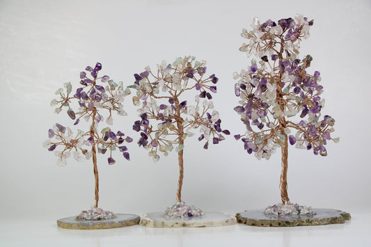 Crystal Tree Clear Quartz Tree Of Life with agate Coaster base- Amethyst Tree, Green Fluorite Tree - Healing Crystal for Energy, Meditation, and Balance