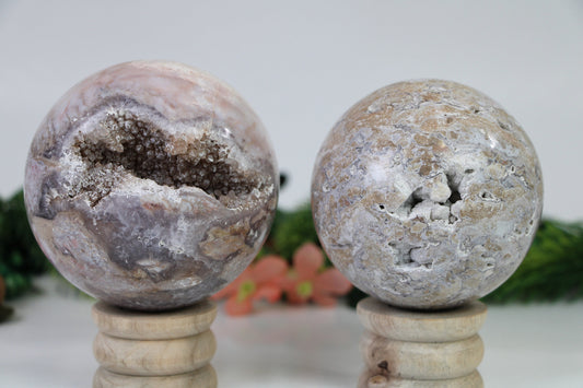 Large Pink Amethyst Druzy Crystal Sphere, Flower Agate Druzy Crystal Ball, Flower Agate Crystal Sphere - Healing Crystal for Energy, Meditation, and Balance