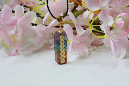 Orgone 7 Chakra Pendant | Chocolate Shape Pendant | 7 Chakra Chips | Orgonite Pendant | Orgone Necklace | Reiki Engraved - Healing Crystal for Energy, Meditation, and Balance